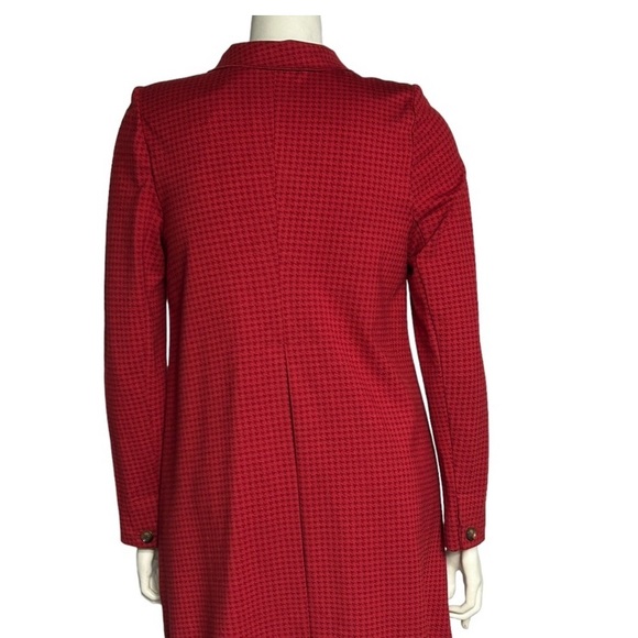 CAbi 3546 Celebration Houndstooth Red Ponte Long Jacket Coat Front Ruffle Large - Picture 12 of 16